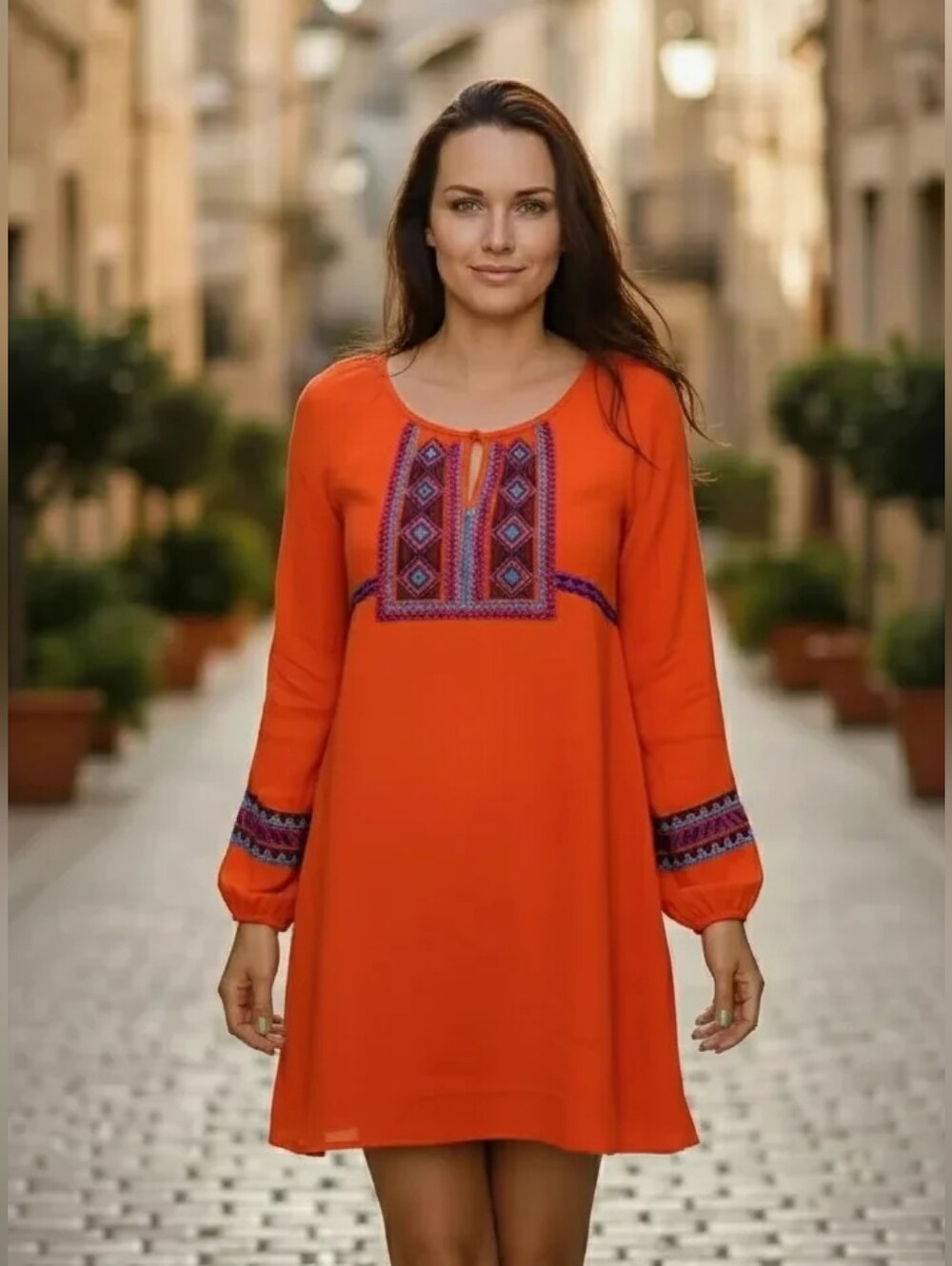 Authentic Size Large Gianni Bini Orange Tribal Dress As Seen At Dillard's